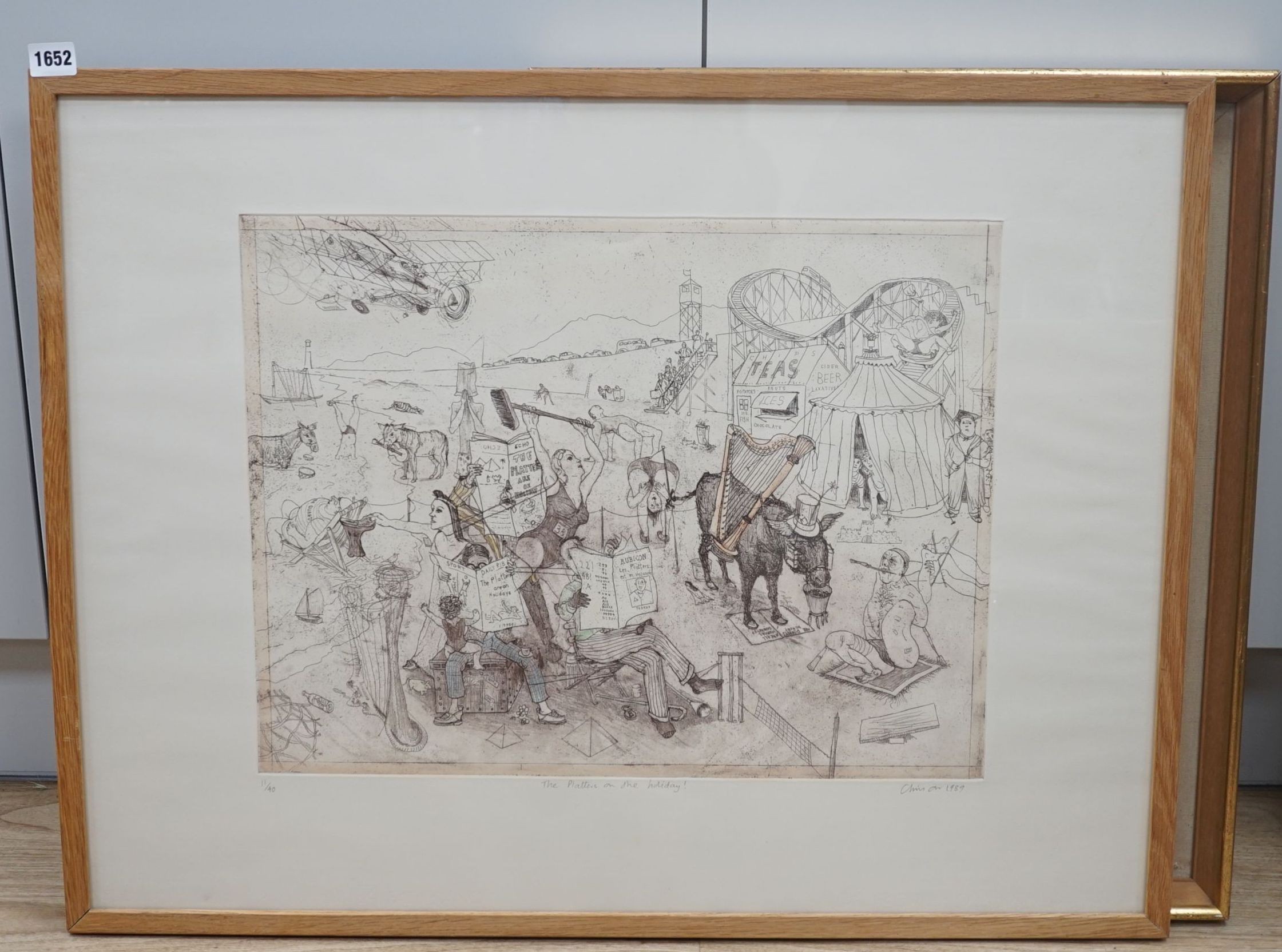 Chris Orr (1943-), coloured etching, 'The Platters on the Holiday', signed and dated 1989, 11/40, sheet overall 58 x 76cm